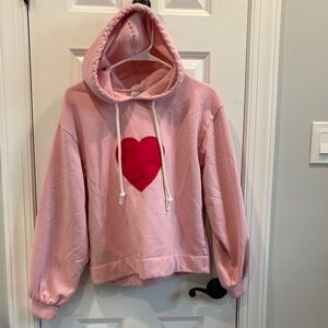 Loft Pink Red Heart Hoodie Small S